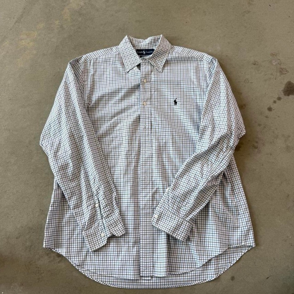2000s Y2k Ralph Lauren white and black checkered button up shirt Size L